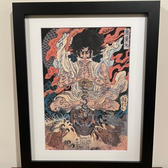 Yokai Framed Japanese Print Kuniyoshi Kidomaru 1840 Oni 12x15 Ukiyoe Art - Picture 2 of 3